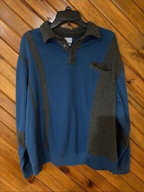Vintage Haband Casual Joe Colorblock Polo Sweater Blue Gray Size [XL)